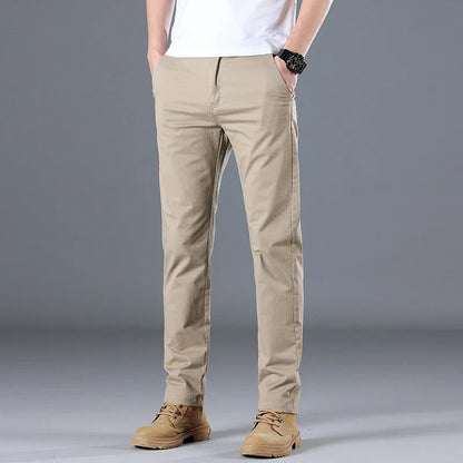 Men's Cotton Work Trousers Slim Fit Straight Leg Business Casual Wear