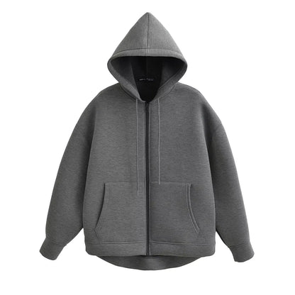 Women's Oversized Zip-Up Hoodie with Drawstring Hood and Pockets
