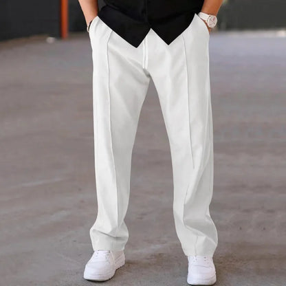 Men's Loose Fit Straight Trousers with Adjustable Drawstring Waist