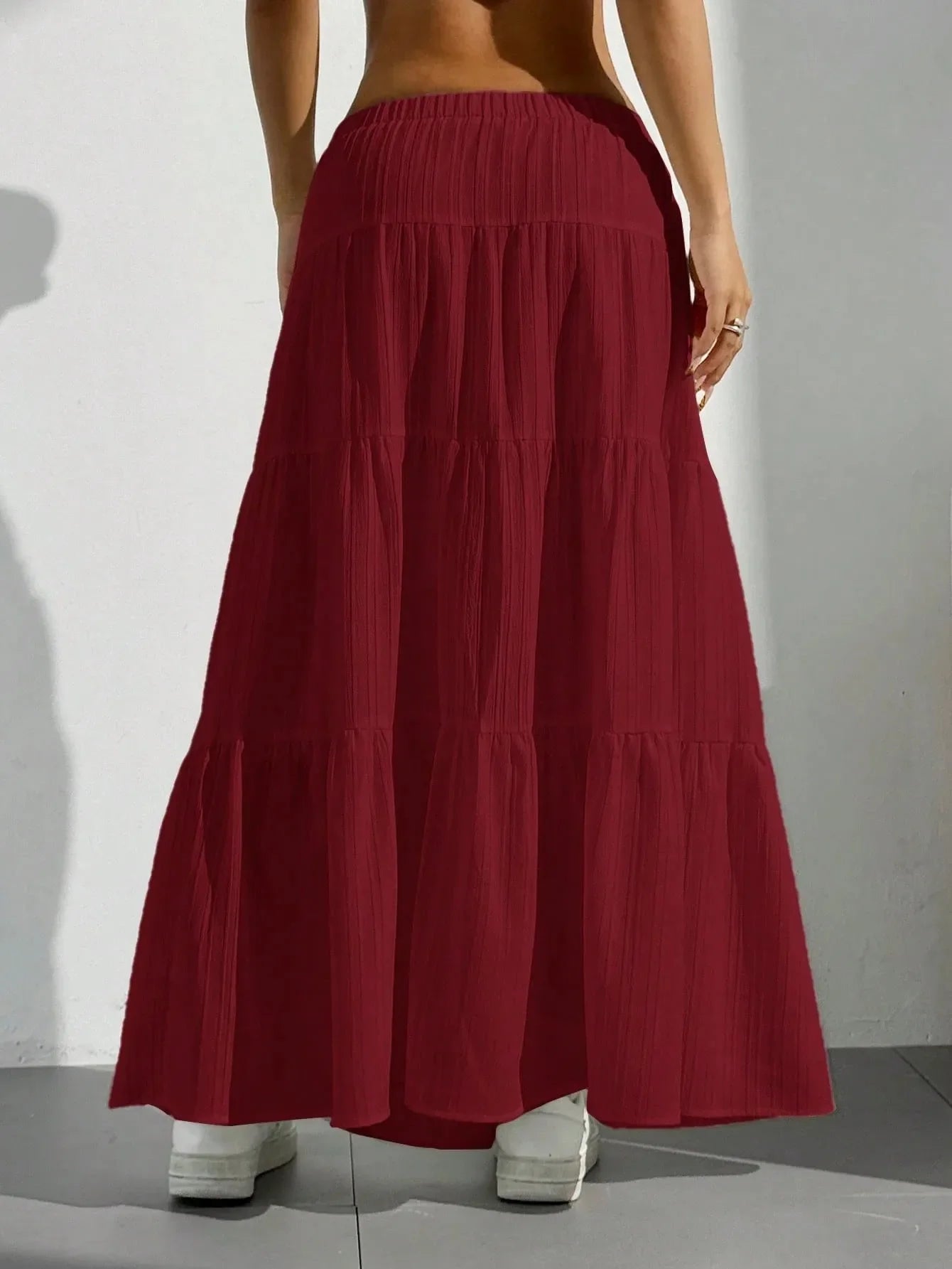 Women's Tiered Maxi Skirt with Drawstring Waist and Flowy Fit