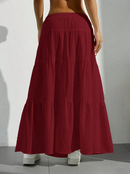 Women's Tiered Maxi Skirt with Drawstring Waist and Flowy Fit