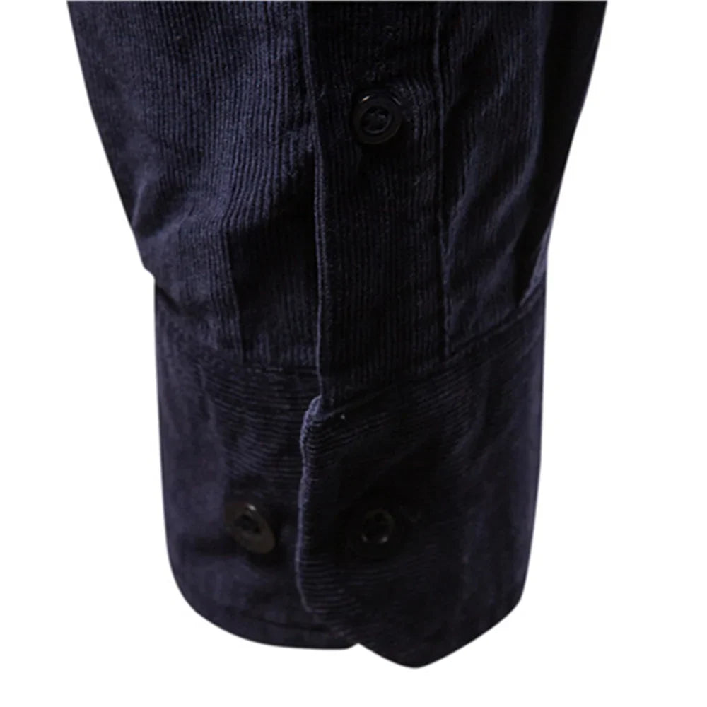 Men's Casual Long-Sleeve Corduroy Shirt with Button-Down Front Style