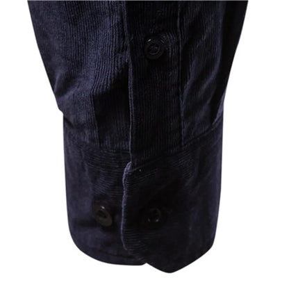 Men's Casual Long-Sleeve Corduroy Shirt with Button-Down Front Style