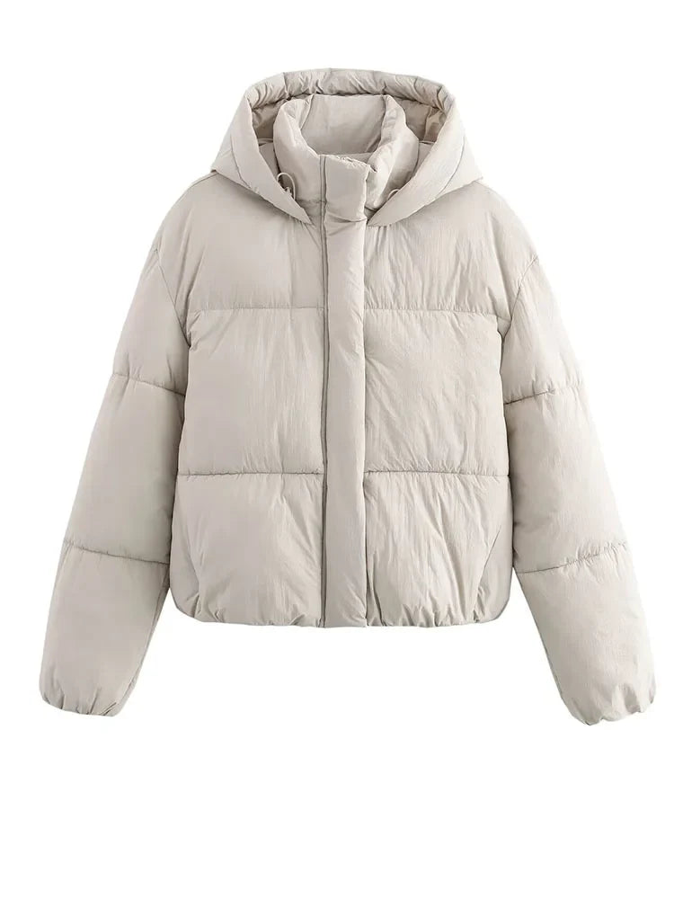 Women's Puffer Jacket with Hood and Thick Warm Quilted Design
