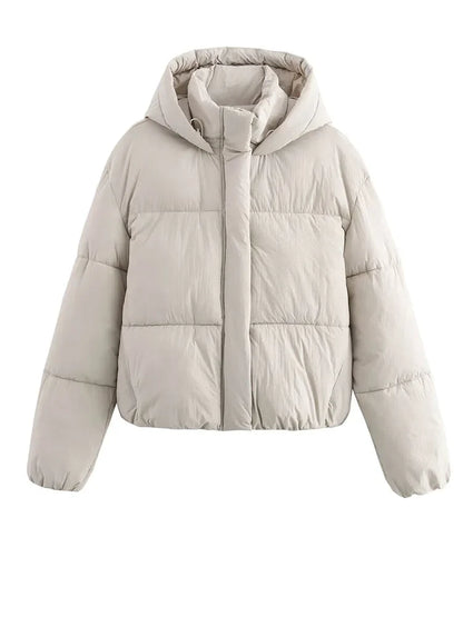Women's Puffer Jacket with Hood and Thick Warm Quilted Design