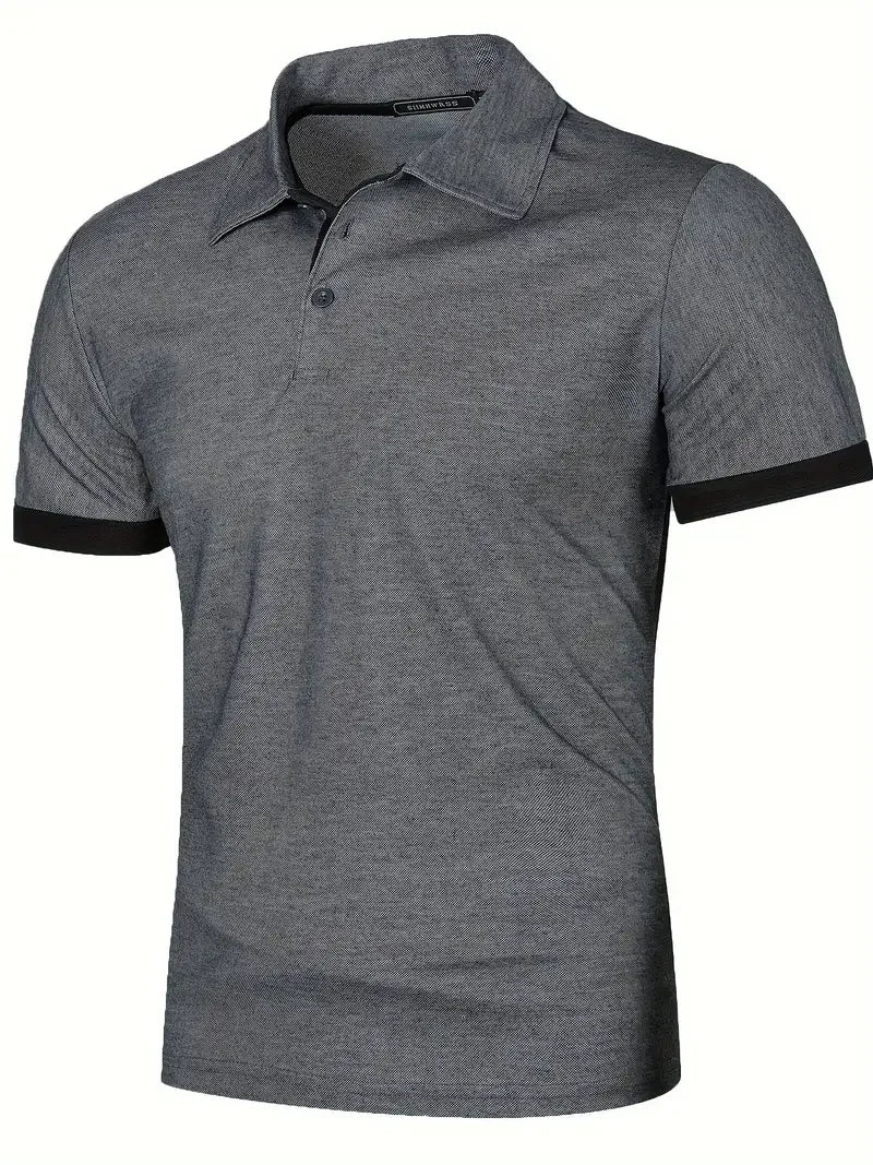 Men's Short-Sleeve Polo Shirt with Contrast Placket and Cuffs