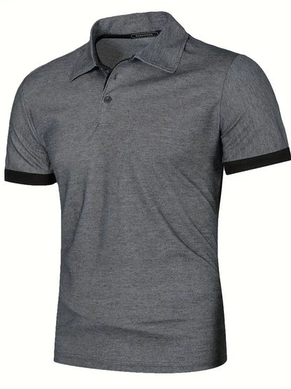 Men's Short-Sleeve Polo Shirt with Contrast Placket and Cuffs