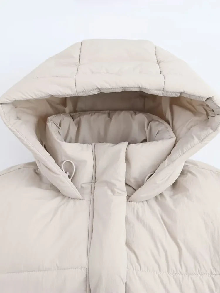 Women's Puffer Jacket with Hood and Thick Warm Quilted Design