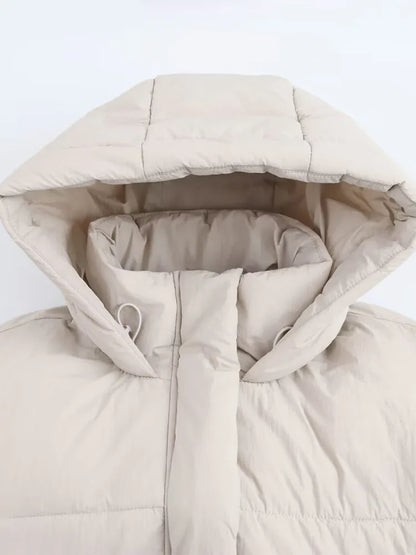 Women's Puffer Jacket with Hood and Thick Warm Quilted Design