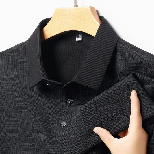 Men's Short Sleeve Polo Shirt with Geometric Print and Classic Collar