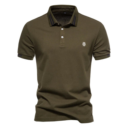 Men's Short-Sleeve Polo Shirt with Stripe Trim and Chest Logo