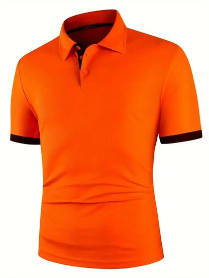 Men's Short-Sleeve Polo Shirt with Contrast Placket and Cuffs