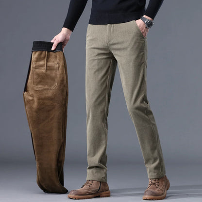 Men’s Corduroy Fleece Work Trousers with Slim Straight Fit Design