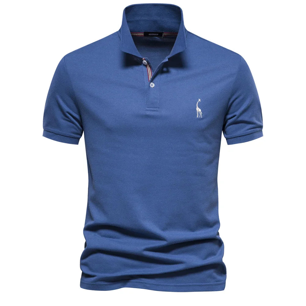 Men's Short-Sleeve Polo Shirt with Chest Logo and Button Placket