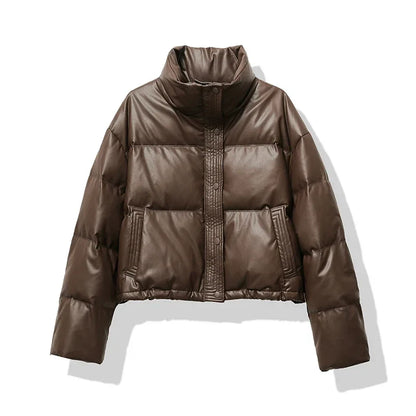 Women's Puffer Jacket with Mock Neck and Short Quilted Design