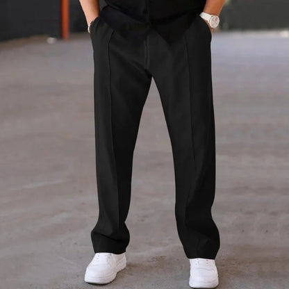 Men's Loose Fit Straight Trousers with Adjustable Drawstring Waist
