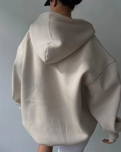 Women's Oversized Pullover Hoodie with Open V-Neck Collar Design