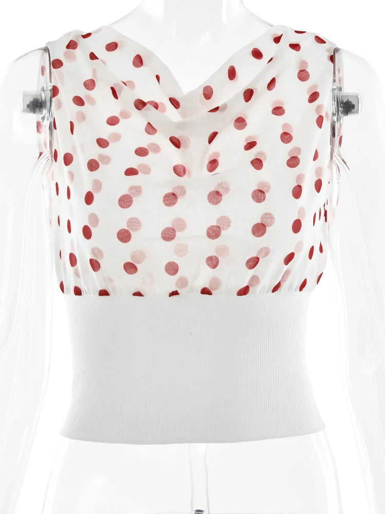 Women's One Shoulder Polka Dot Top with Cropped Fit and Stretch Hem