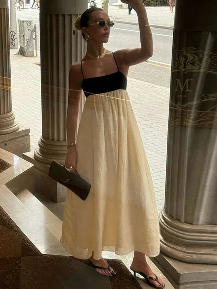 Women's Two-Tone Spaghetti Strap Sleeveless Maxi Dress