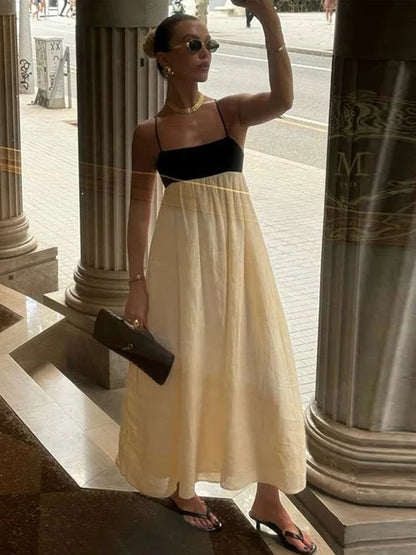 Women's Two-Tone Spaghetti Strap Sleeveless Maxi Dress