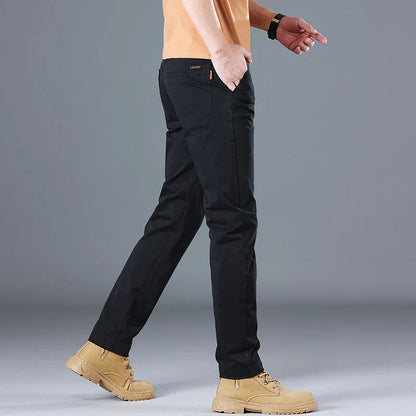 Men's Cotton Work Trousers Slim Fit Straight Leg Business Casual Wear