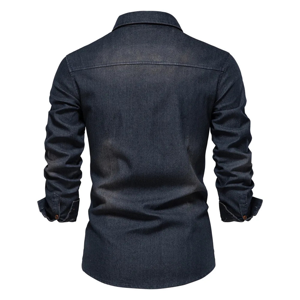 Men's Long-Sleeve Button-Front Shirt with Classic Chest Pocket