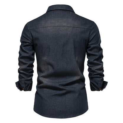 Men's Long-Sleeve Button-Front Shirt with Classic Chest Pocket