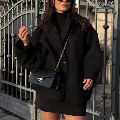 Women's Oversized Winter Coat with Long Sleeves and Button Front