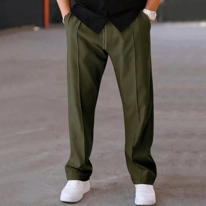 Men's Loose Fit Straight Trousers with Adjustable Drawstring Waist