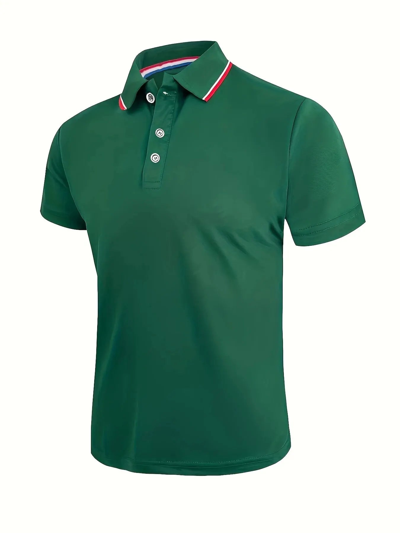Men's Slim Fit Polo Shirt with Contrast Stripe Collar and Short Sleeves