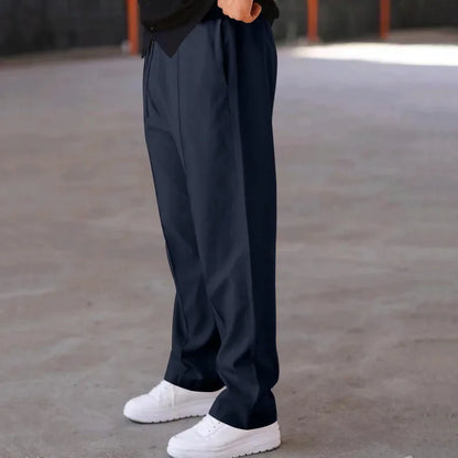 Men's Loose Fit Straight Trousers with Adjustable Drawstring Waist