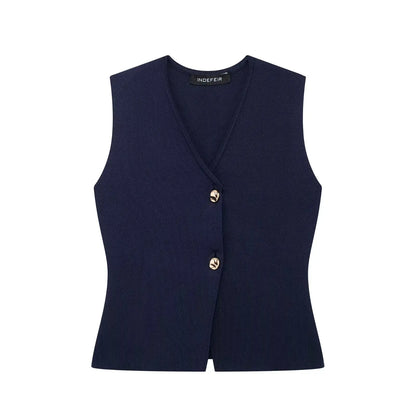 Women's Button-Front Knitted Vest Top with Sleeveless Design