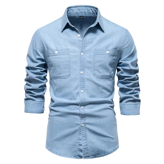 Men's Slim Fit Long Sleeve Shirt with Button Front and Classic Collar