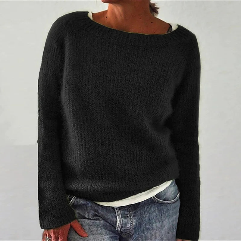 Women’s Loose Fit Neck Knit Jumper with Long Sleeves