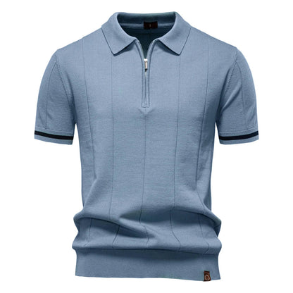 Men's Short-Sleeve Zip Polo Shirt with Contrast Trim and Slim Fit