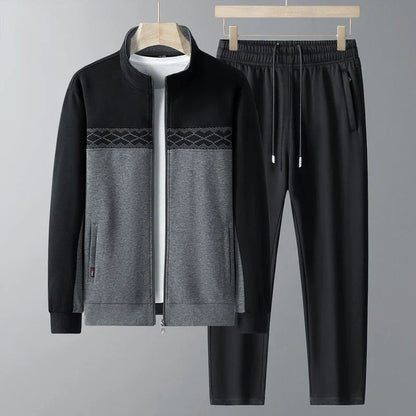 Men's Tracksuit Two Piece Set with Zip Jacket and Geometric Detail