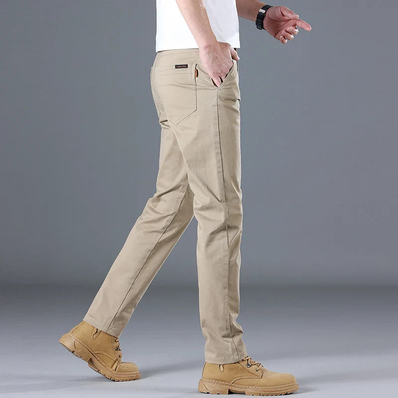 Men's Cotton Work Trousers Slim Fit Straight Leg Business Casual Wear