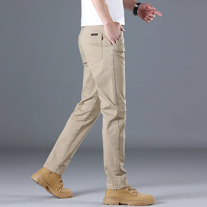 Men's Cotton Work Trousers Slim Fit Straight Leg Business Casual Wear