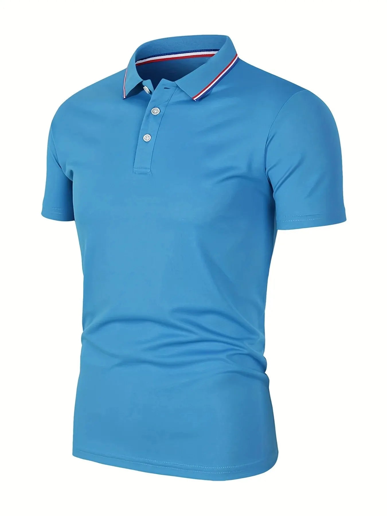 Men's Slim Fit Polo Shirt with Contrast Stripe Collar and Short Sleeves