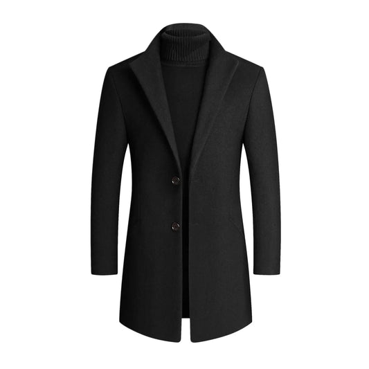Men's Slim Fit Long Coat with Classic Lapel Design