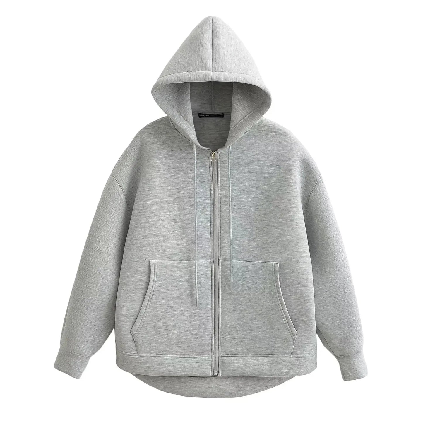 Women's Oversized Zip-Up Hoodie with Drawstring Hood and Pockets