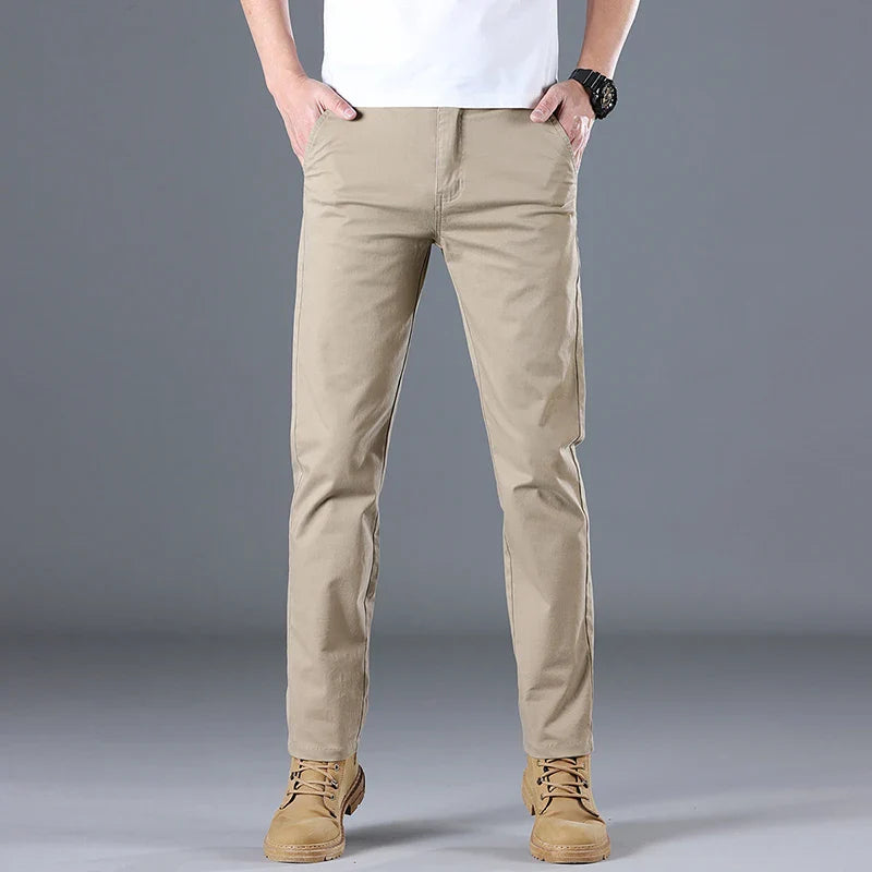 Men's Cotton Work Trousers Slim Fit Straight Leg Business Casual Wear