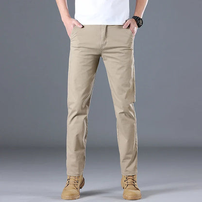 Men's Cotton Work Trousers Slim Fit Straight Leg Business Casual Wear