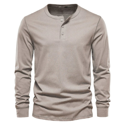 Men's Classic Long Sleeve Henley Shirt with Three Button Placket