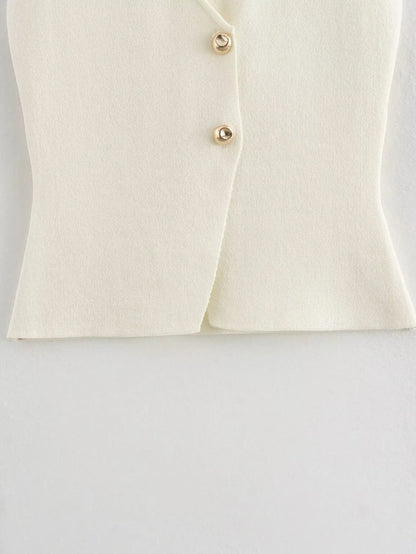 Women's Button-Front Knitted Vest Top with Sleeveless Design