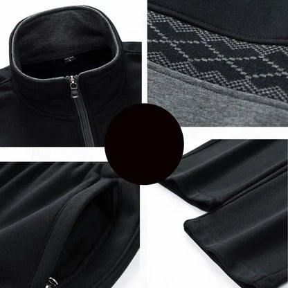 Men's Tracksuit Two Piece Set with Zip Jacket and Geometric Detail