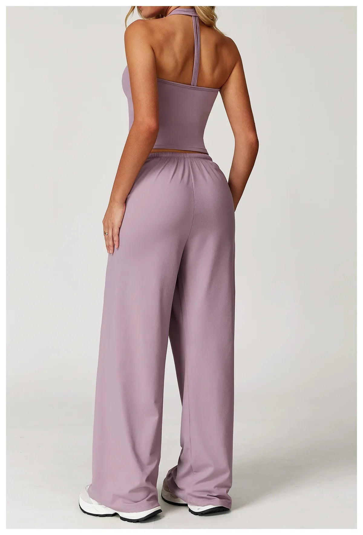 Women’s Two-Piece Lounge Set with Racerback Crop Top and Wide-Leg Pants