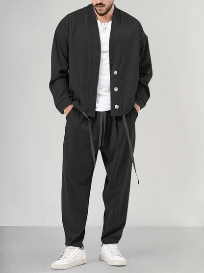 Men's Relaxed 2-Piece Co-ord Set with Button Jacket and Trousers