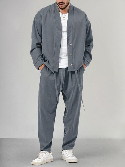 Men's Relaxed 2-Piece Co-ord Set with Button Jacket and Trousers