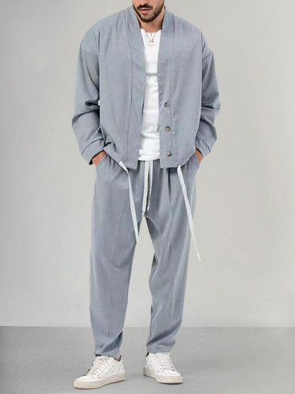 Men's Relaxed 2-Piece Co-ord Set with Button Jacket and Trousers